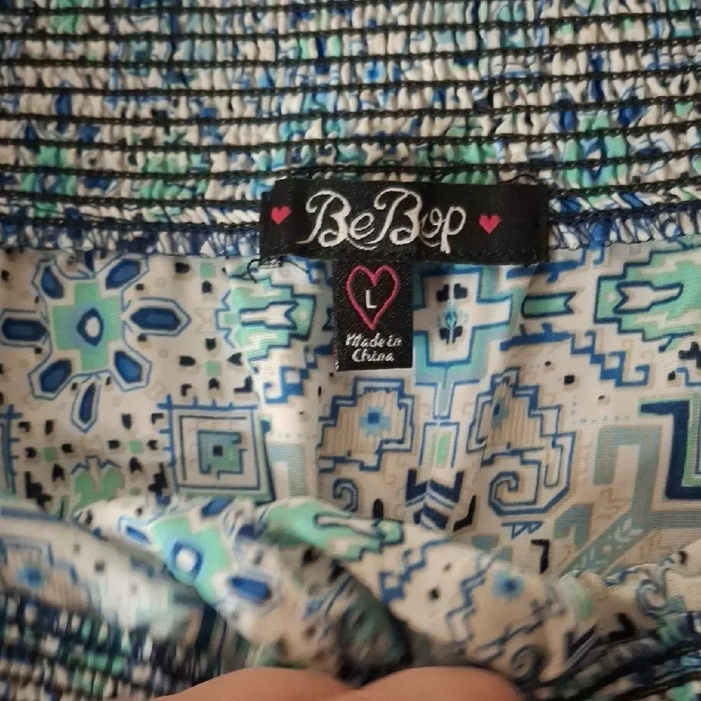 BeBop Women's Blue Patterned Strapless Romper Shorts size large NWT